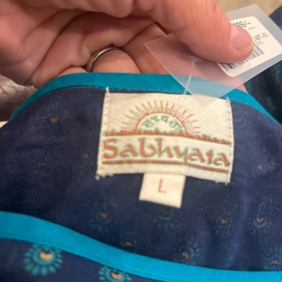 Sabhyata Dress Sleeveless Blue and Green Print Women's Sz L India Dress NEW - Picture 10 of 12